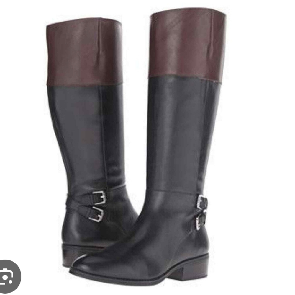 Lauren Ralph Lauren Marba Two Tone Leather Western Knee High Heeled Boots Riding